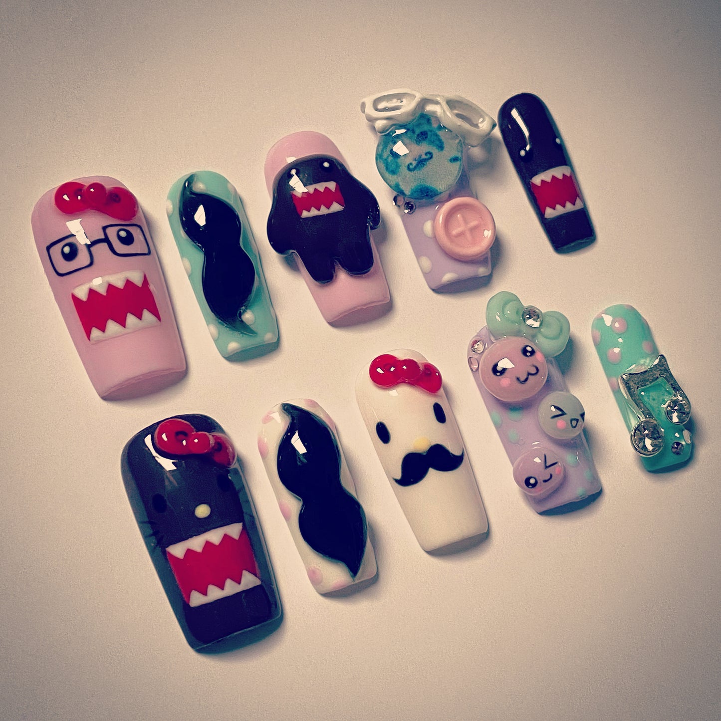 Domo & Hello Kitty Mustache 2012 Nostalgia ૮ ˙Ⱉ˙ ა  set