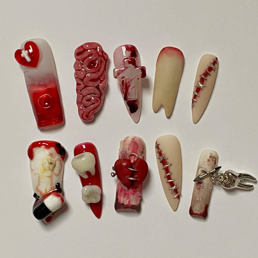 Bloody Blythe Doll Nurse press ons nails